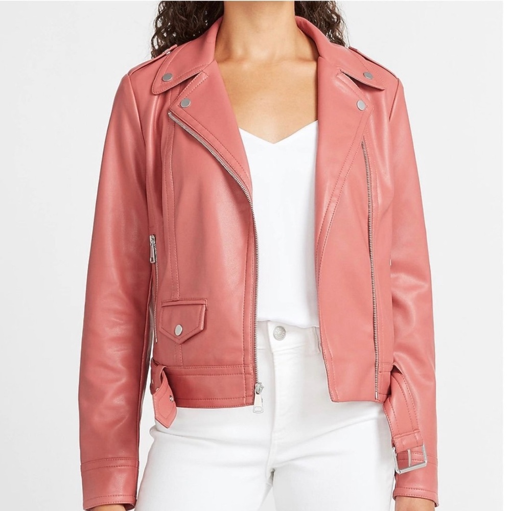 Express Faux Leather Pink Moto Jacket, Size Medium